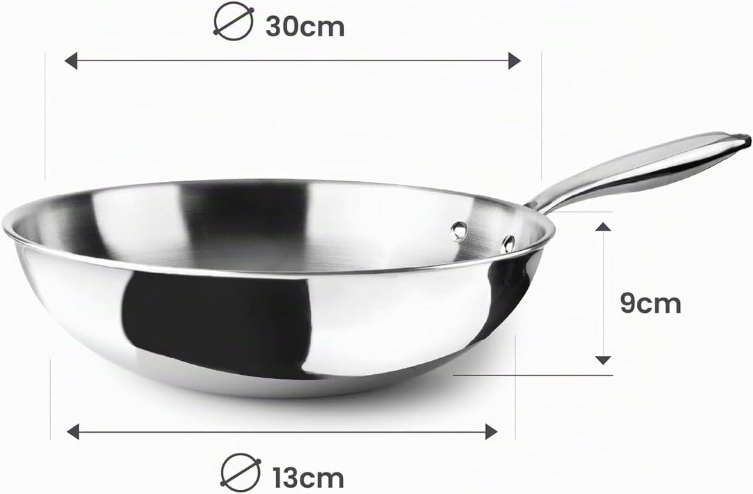 IBILI Triply Natural Wok 30 cm, Edelstahl, induktionsgeeignet, ohne Antihaftbeschichtung