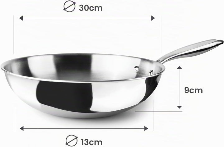 IBILI Triply Natural Wok 30 cm, Edelstahl, induktionsgeeignet, ohne Antihaftbeschichtung