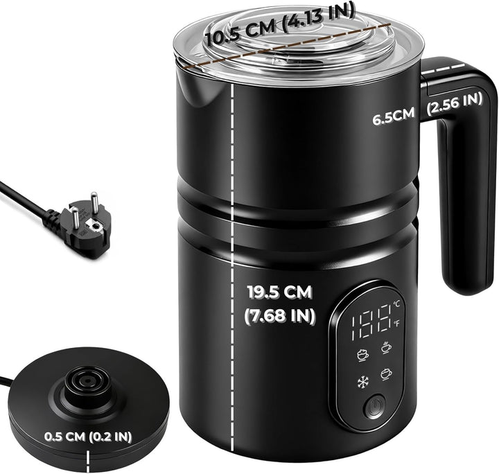 5-in-1 Milchaufschäumer Elektrisch mit Temperaturanzeige in Celsius & Fahrenheit, 590ML(Gesamtvolume