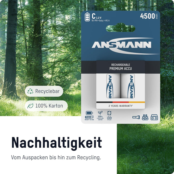 ANSMANN Akku C 4500 mAh NiMH 1,2 V (6 Stück) - Baby C Batterien wiederaufladbar, hohe Kapazität & ma