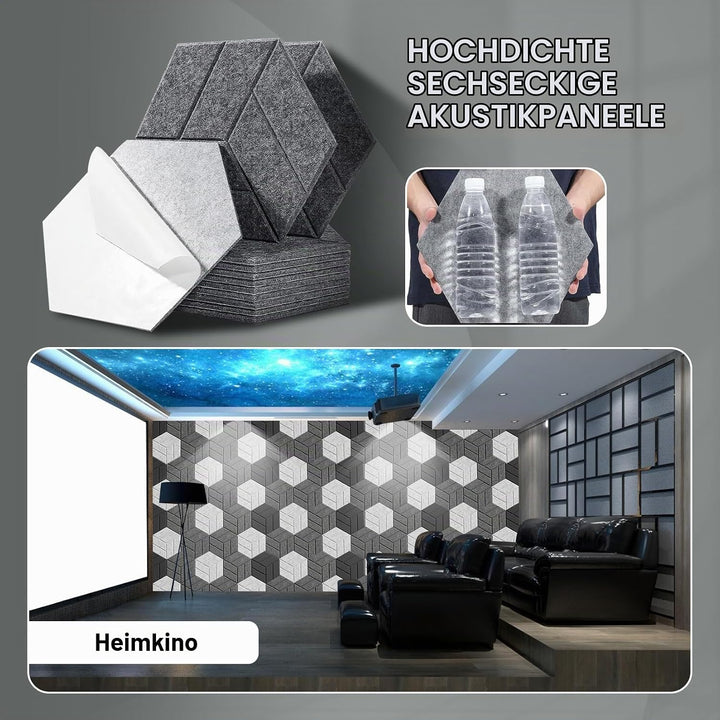 12 Stück Akustikpaneele Hexagon Selbstklebend Akustikplatten Akustikschaumstoff Akustik Panel Wandpa