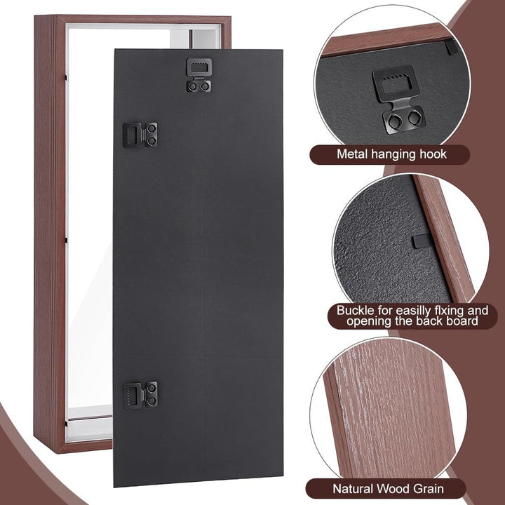 2 Stück Schattenbox Displaykasten 36.6x15.5x6.5cm Rechteckiger MDF Schattenboxrahmen Mit Nagelaufhän