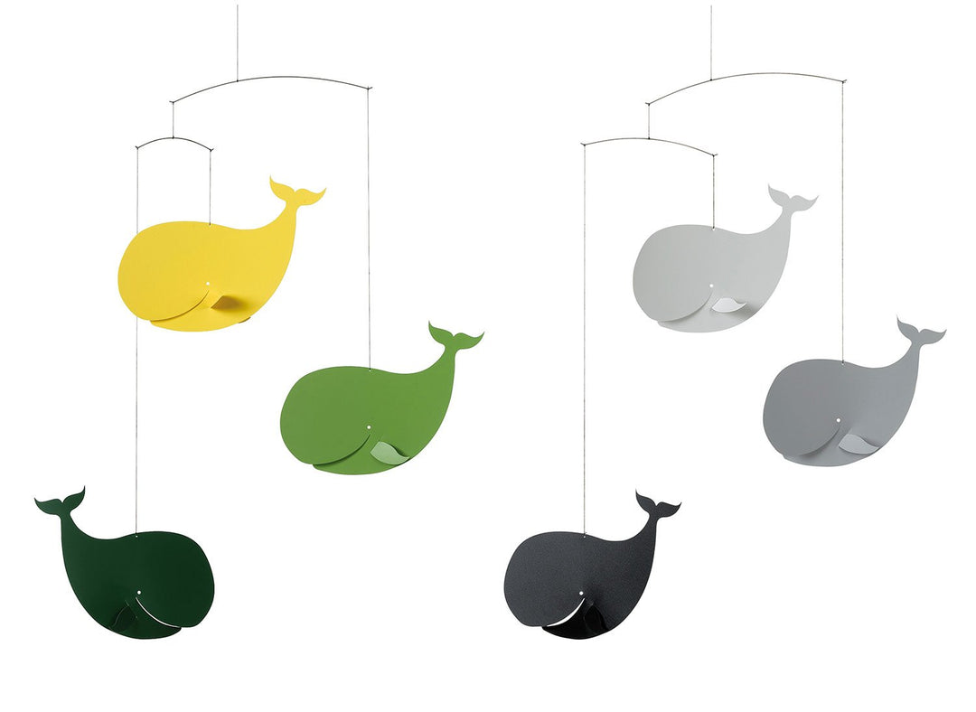 Flensted Mobiles Happy Whales, Greyscale Mobile, Stahl, schwarz/gu, 54x45 cm, Schwarz/Gu