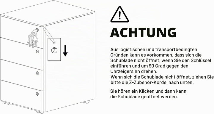 Rollcontainer mit Schubladen, Mobiler Aktenschrank unter Schreibtisch, Abschliessbarer Büroschrank,