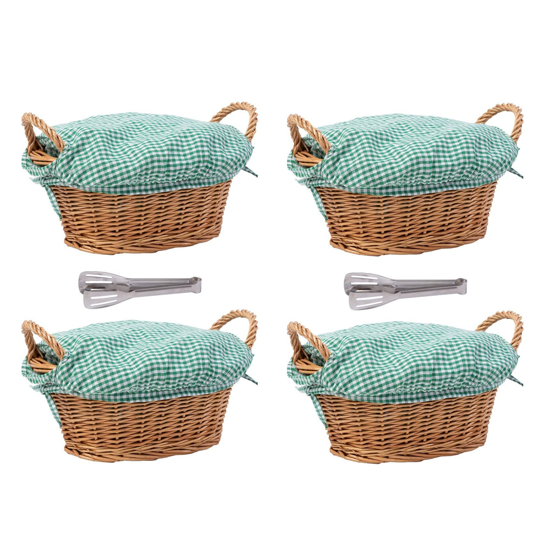 4 ländliche dicke Weide Brotkörbe + 4 herausnehmbare Baumwolleinlagen + 4 atmungsaktive Baumwollkorb