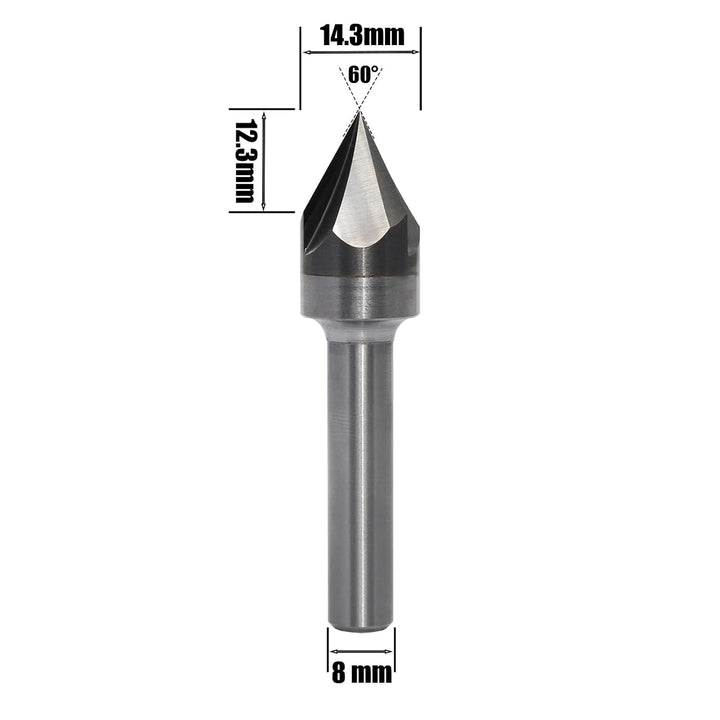 V Nutfräser 60 grad 8mm schaft，3 Flöten Fasenfräser Gravierfräser CNC Fräser für Oberfräse Holz Grav
