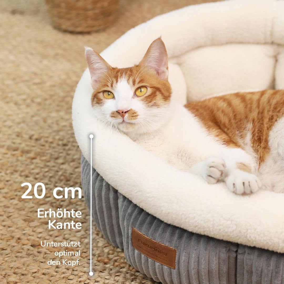 FUKUMARU Katzenbett waschbar Katzen Bettchen, 48x48x20cm Katzenkorb mit erhöhtem Rand, weiches Bett