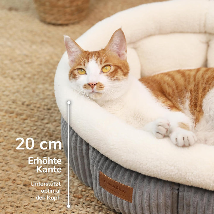 FUKUMARU Katzenbett waschbar Katzen Bettchen, 48x48x20cm Katzenkorb mit erhöhtem Rand, weiches Bett