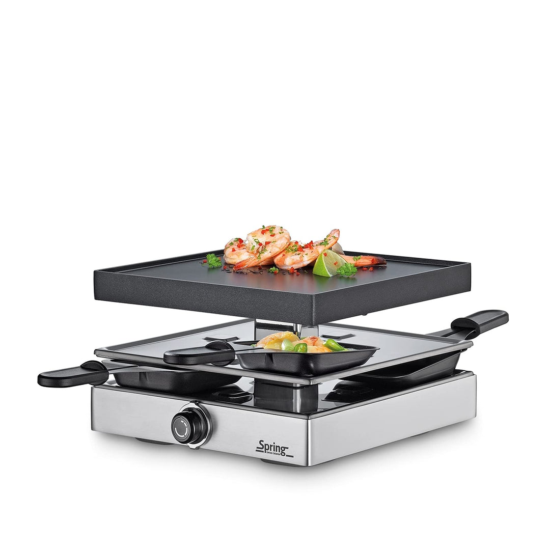 Spring CLASSIC Raclette 4 Personen Silber, Tischgrill elektrisch, Antihaftbeschichtete Alu-Grillplat