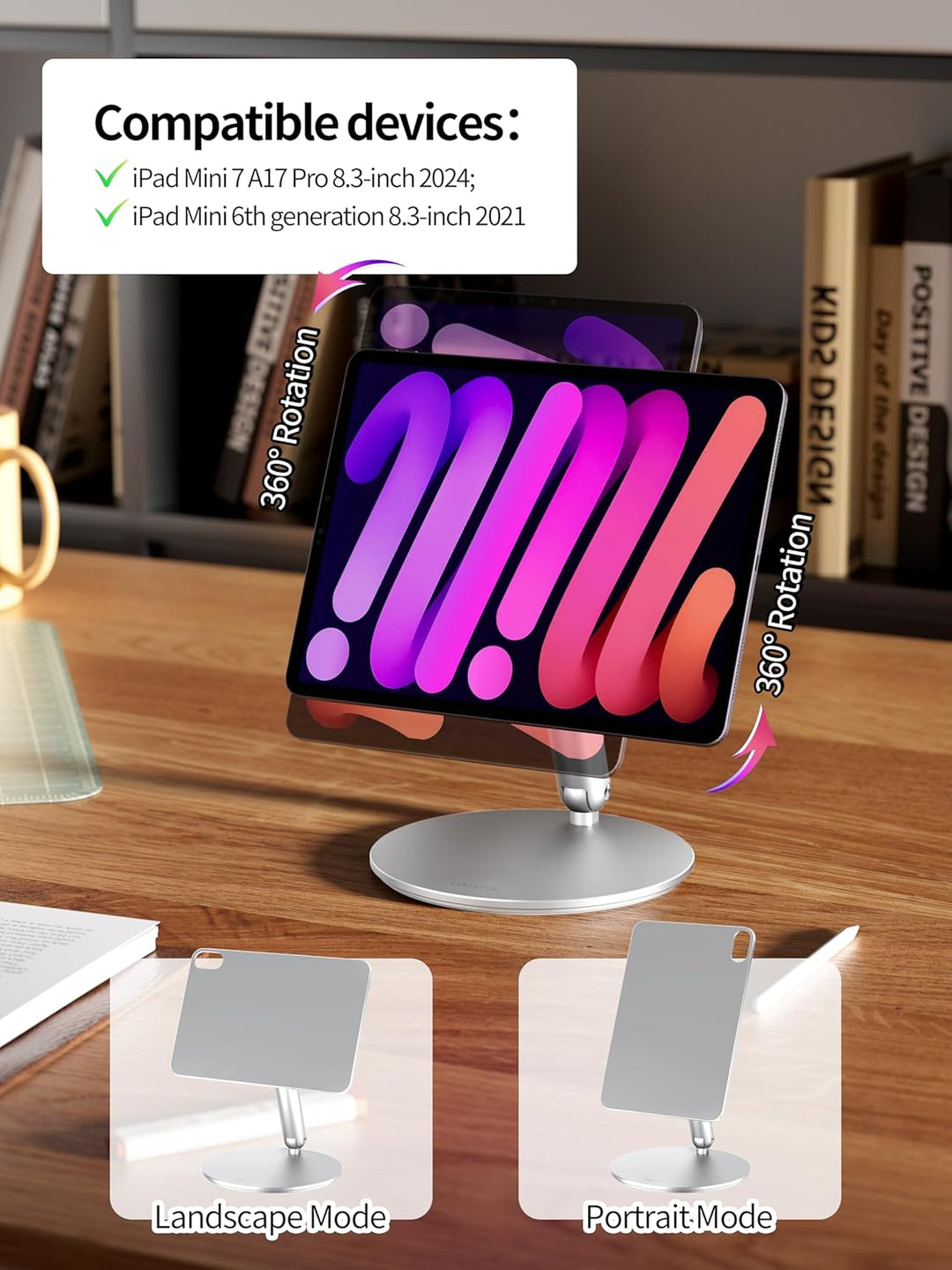 LULULOOK Magnetisch iPad mini 7 Ständer mit 360° Drehbar Basis, Faltbar Einstellbar Mini 6 Halterung