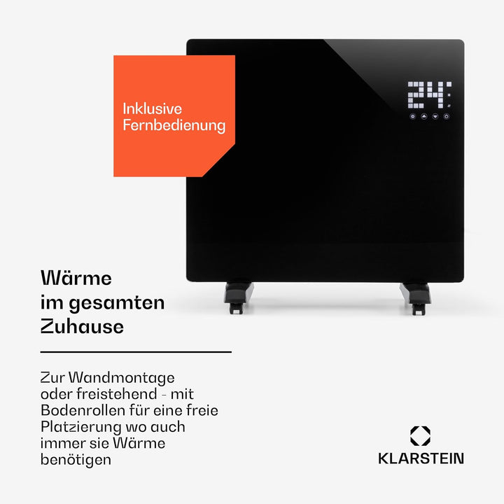 Klarstein Elektroheizung, Konvektor-Heizung mit Bodenrollen, Mobile Elektroheizung Energiesparend, S