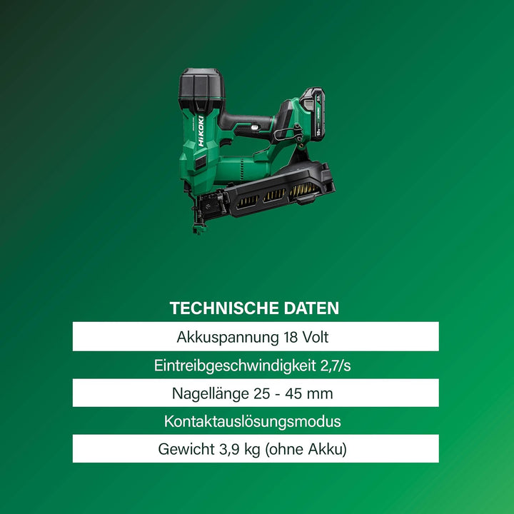 HiKOKI Akku Dachpappnagler - 18V, 25-45mm Nägel, Luftfeder-Antrieb, Brushless Motor - Leistungsstark