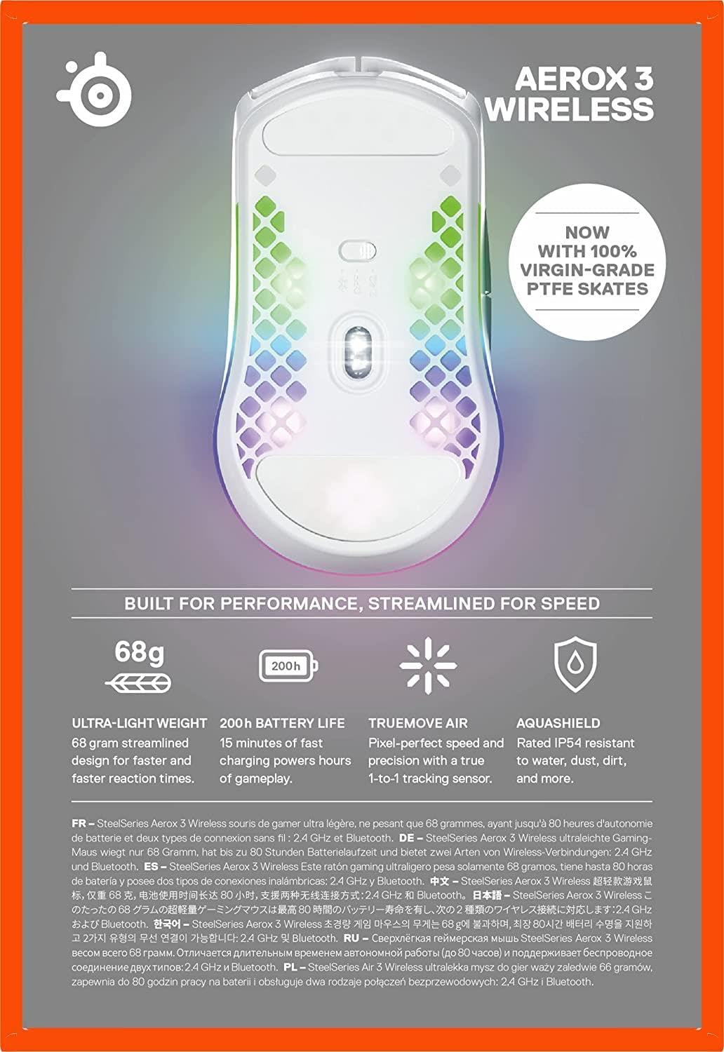 SteelSeries Aerox 3 Wireless Snow (2022) - Superleichte Gaming-Maus - 68 g Gewicht und wasserabweise