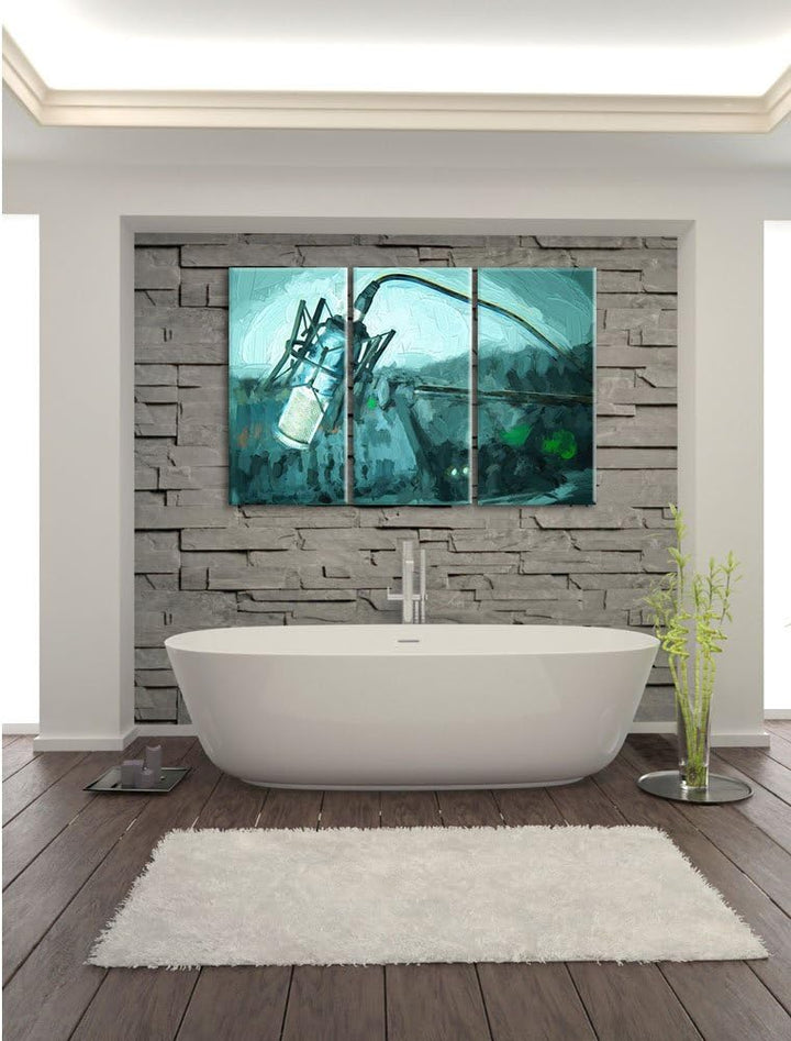 Pixxprint Mikrofon mit Musikanlagen als Leinwandbild/Grösse: 3 Teilig (120x80) cm/Wandbild/Kunstdruc