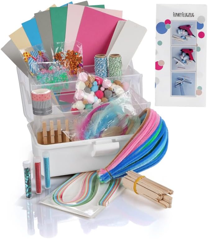 Lulubug Bastelset Kinder, 1000 Teile + Bastelanleitung | Tonkarton, Washi Tape, Chenille-Drähte, Wac