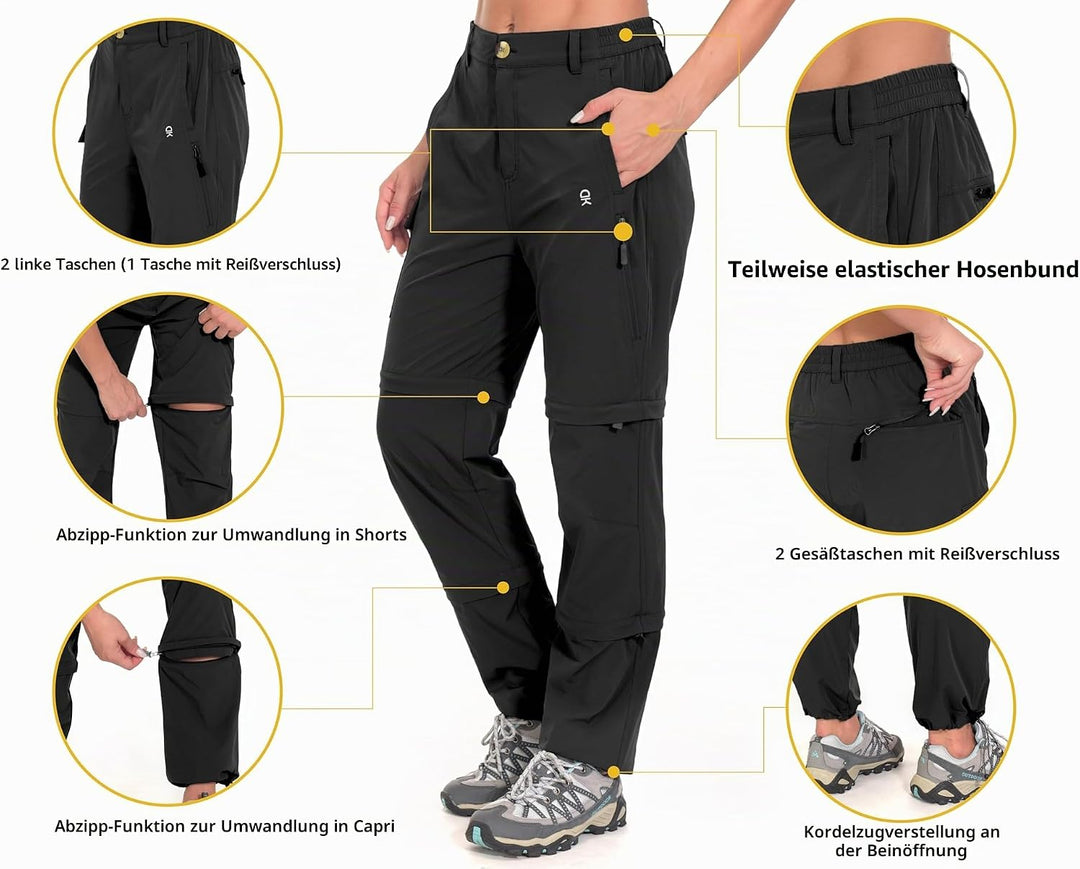 Little Donkey Andy Wanderhose Damen Zip Off Stretch Cabrio Softshellhose Schnell Trocknende mit Reis