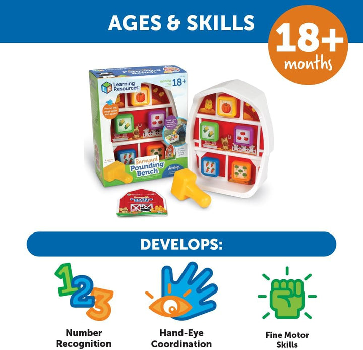 Learning Resources Bauernhof Werkbank, 3 Stück, ab 18 Monate, Spielzeug zum Hämmern & Nageln, Vorsch
