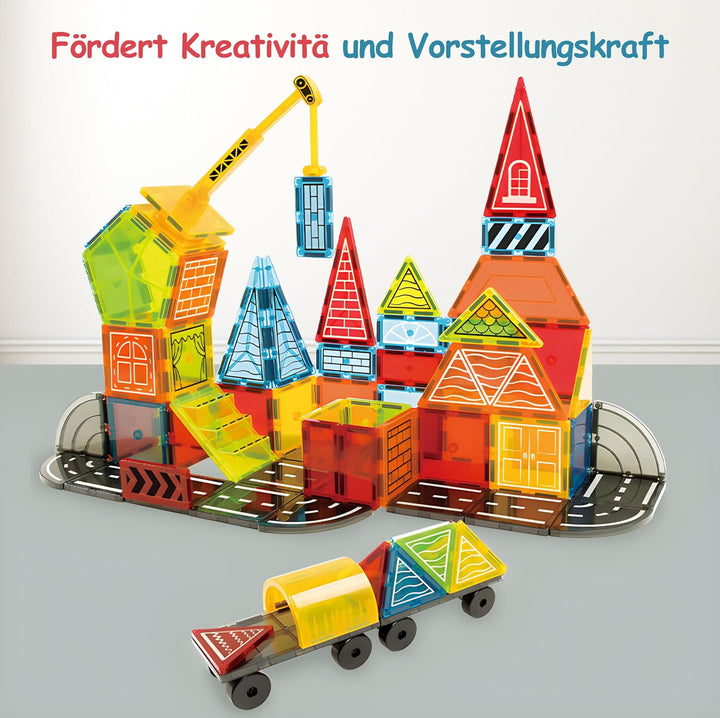 Olvy Magnetische Bausteine Montessori Spielzeug - 42 Magnetic Tiles Kinder - Magnetisches Konstrukti