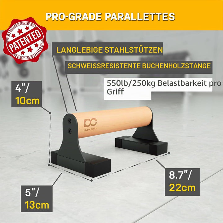 Double Circle Parallettes Liegestützgriffe mit Holzgriffen - Calisthenics Equipment - Rutschfeste Ba
