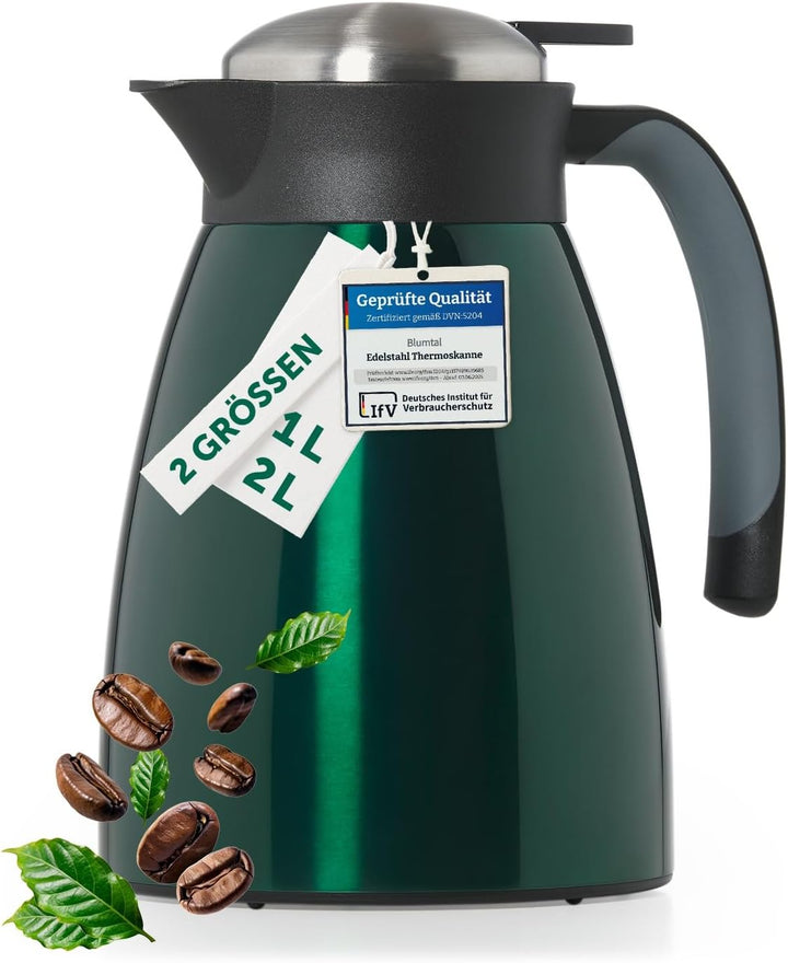 Blumtal Thermoskanne 1l - BPA-freie Teekanne mit Quick Tip Verschluss - auslaufsichere Kaffeekanne T