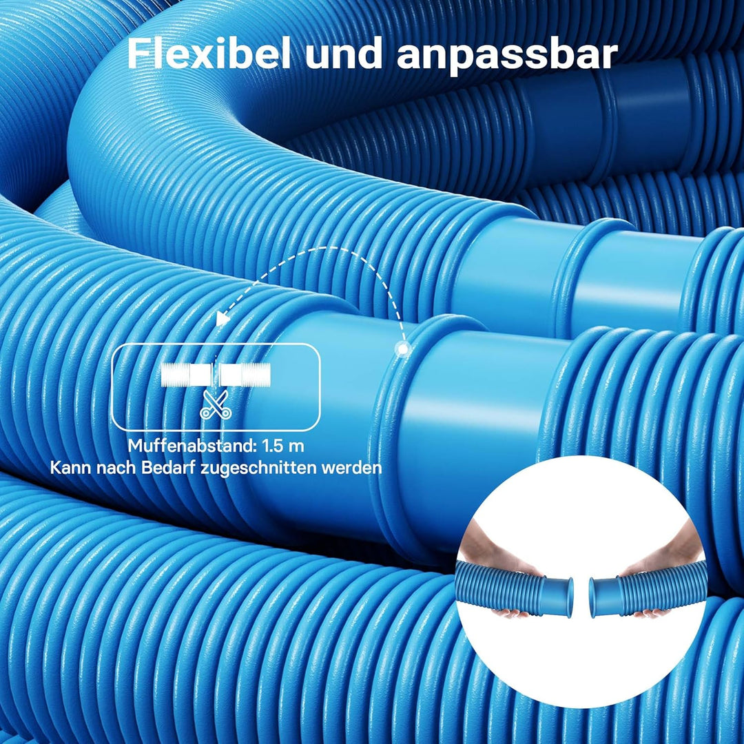 Teichtip ® 30m - 32mm - Schwimmbadschlauch mit 165g/m - Made in Europe D32, 30 m Blau