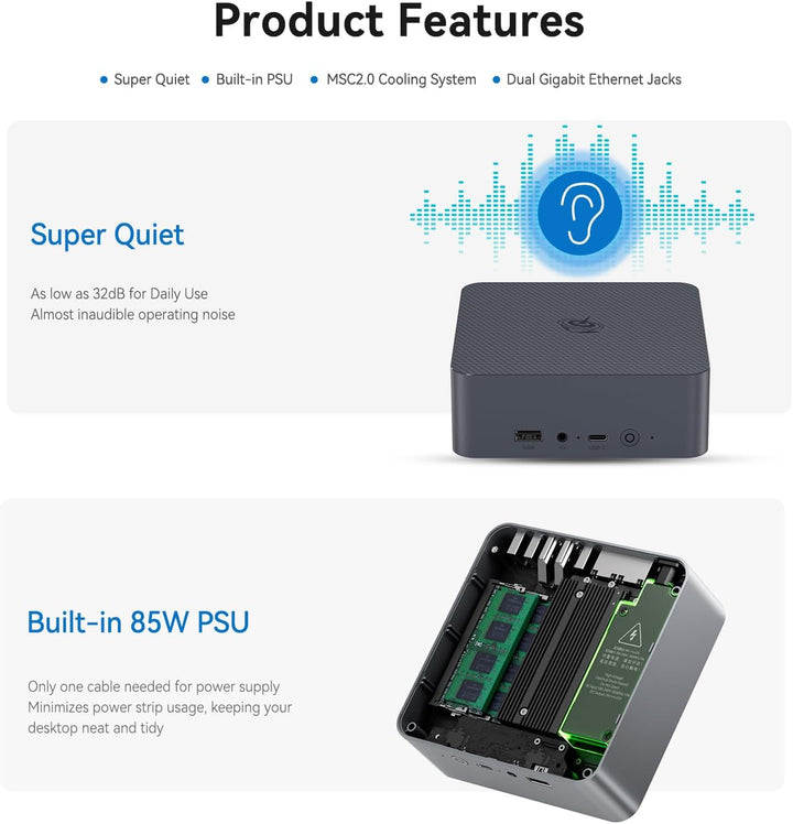 Beelink EQi12 Mini PC, Intel Core i3 1220P (10C/12T, bis zu 4,4GHz), 16GB DDR4 RAM 500GB M.2 PCIe4.0