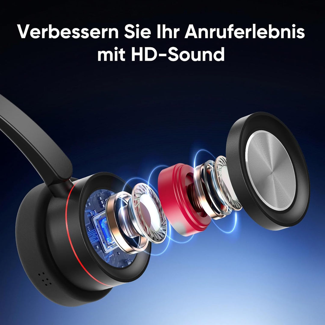 Bluetooth Headset mit Mikrofon Noise Canceling, Wireless Headset mit Ladestation &amp; USB Dongle, Stumm