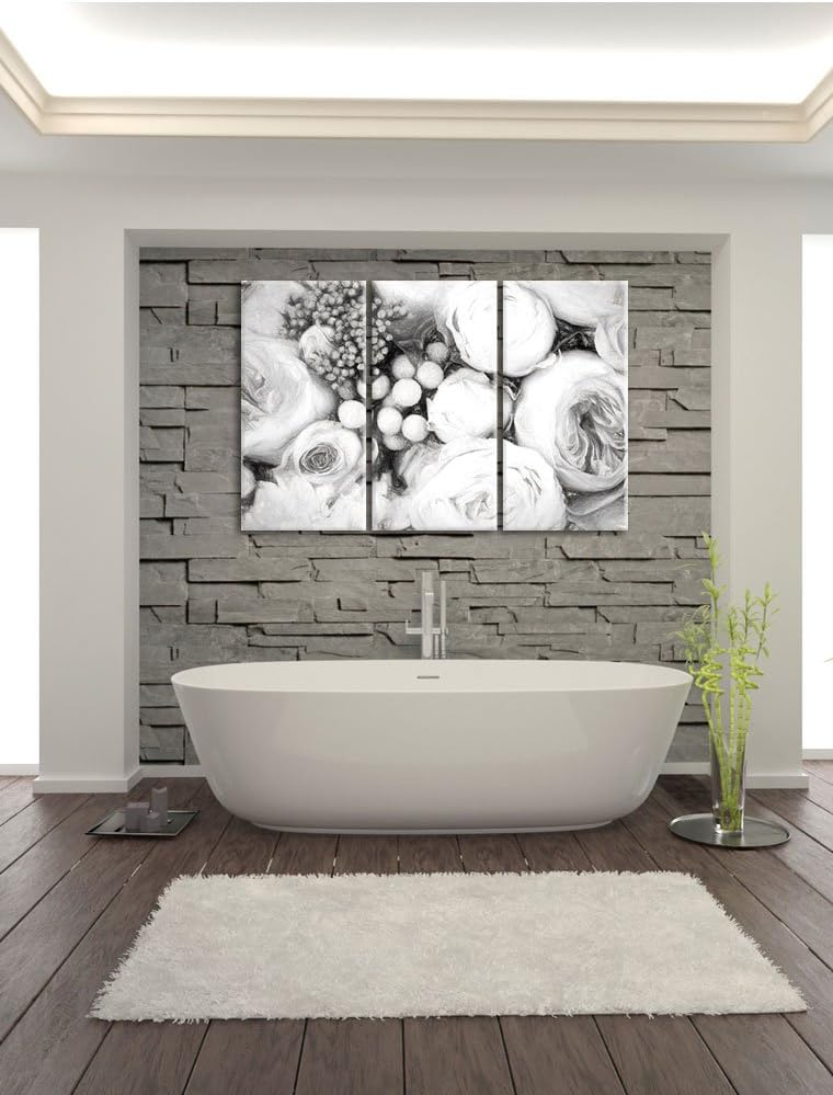 Pixxprint Rosa Rosen / 3-Teilig/Gesamtmass 120cm Leinwandbild bespannt auf Holzrahmen/Wandbild Kunst