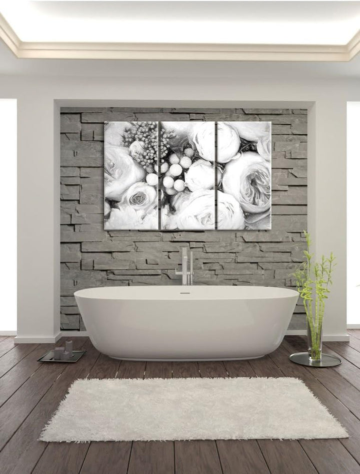 Pixxprint Rosa Rosen / 3-Teilig/Gesamtmass 120cm Leinwandbild bespannt auf Holzrahmen/Wandbild Kunst