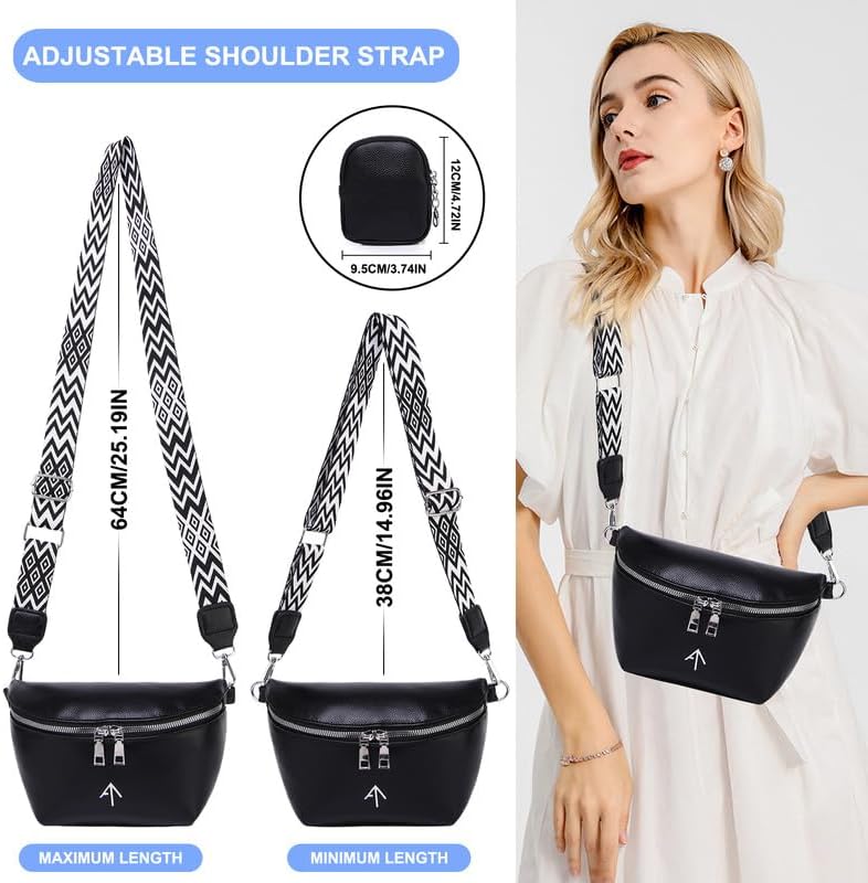 EINYNIUER Umhängetasche Damen Klein Bauchtasche Damen Stylisch Crossbag Breiter Gurt Schwarz Kreditk