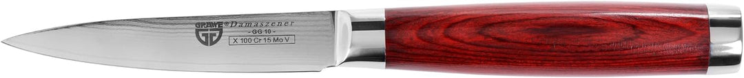 GRÄWE Damaszener Gemüsemesser, 10 cm Klinge, scharf, mit Holzgriff, Damast Küchenmesser in Geschenkb