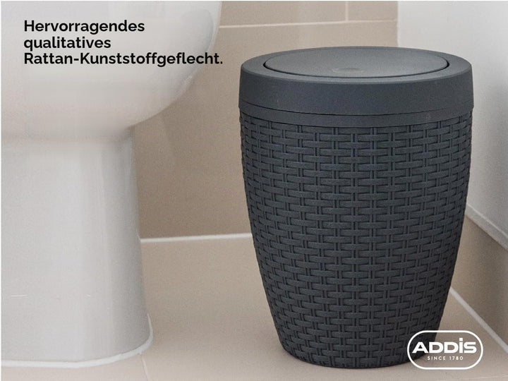 Addis, Rattan-Kunststoff, Plastik, anthrazit, Swing Bin Anthrazit Schwing-Mülleimer, Anthrazit Schwi