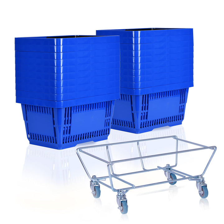 goodsforbusiness GmbH Sammelwagen + 20 Einkaufskörbe blau Korbstapelwagen 22 Liter | Rollwagen für K