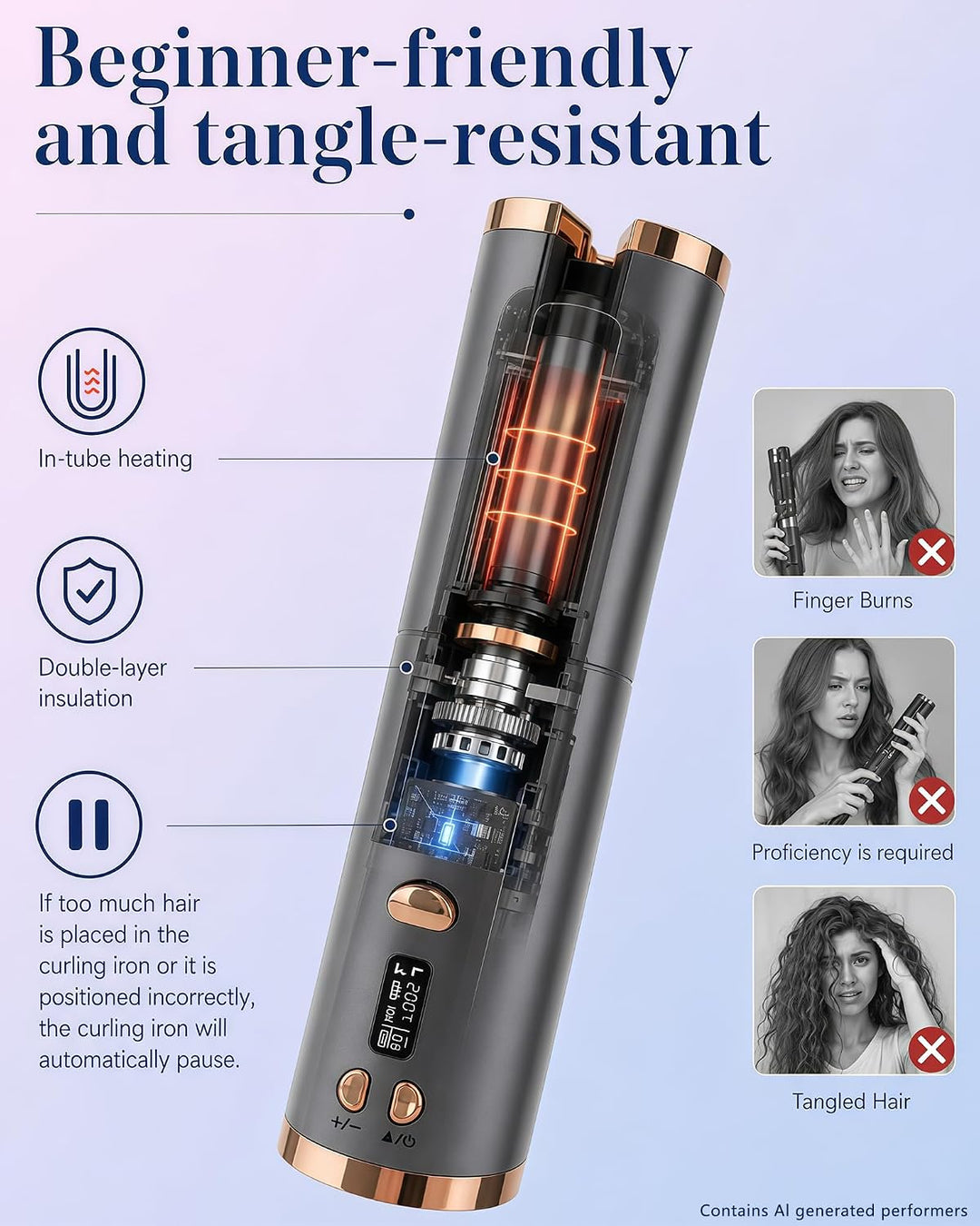 Automatischer Lockenstab Kabellos, Lockenwickler Akku mit Keratin | Welleneisen mit 6 Temperaturen &amp;