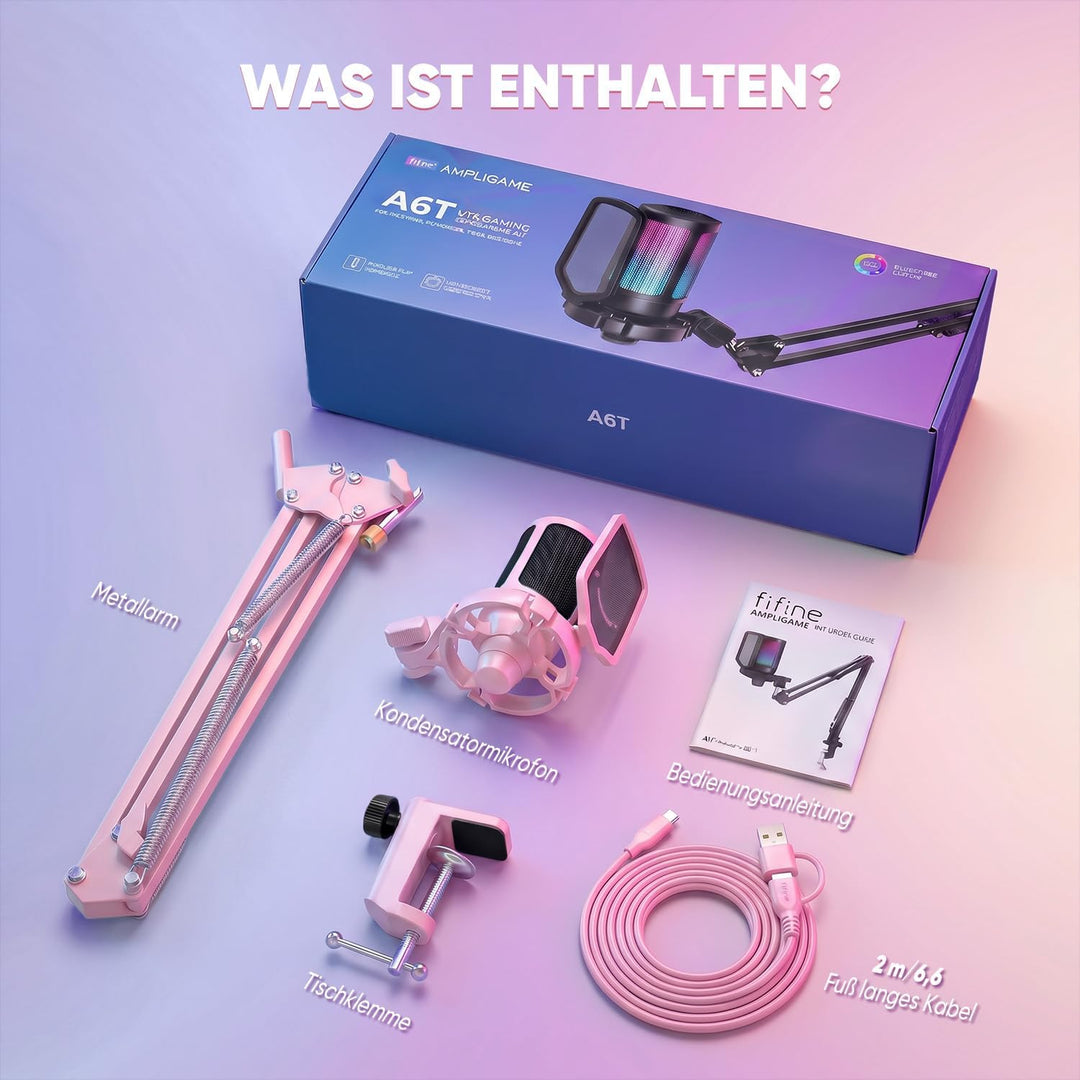 FIFINE Gaming Mikrofon mit Arm, Typ A/C USB Microphone pc für MAC PS4 PS5 mit Stummschalttaste, Popf