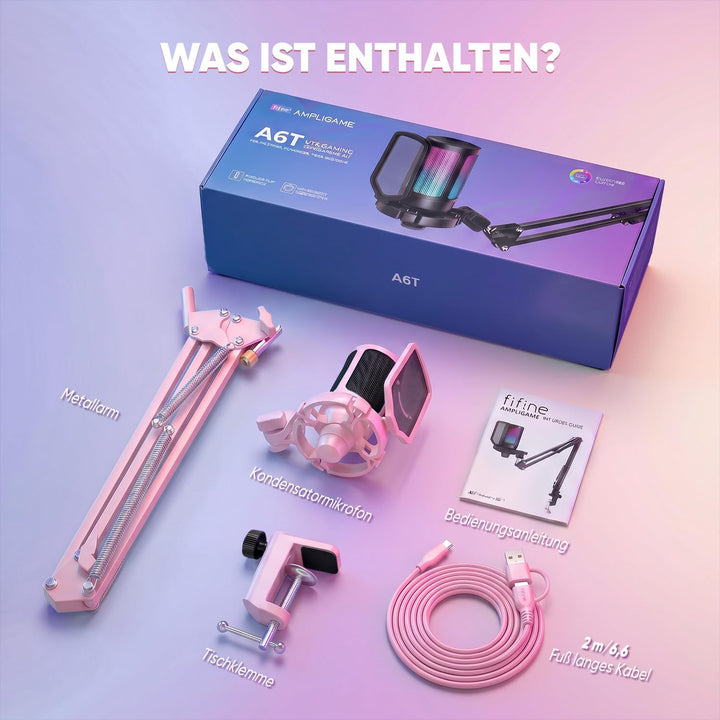 FIFINE Gaming Mikrofon mit Arm, Typ A/C USB Microphone pc für MAC PS4 PS5 mit Stummschalttaste, Popf