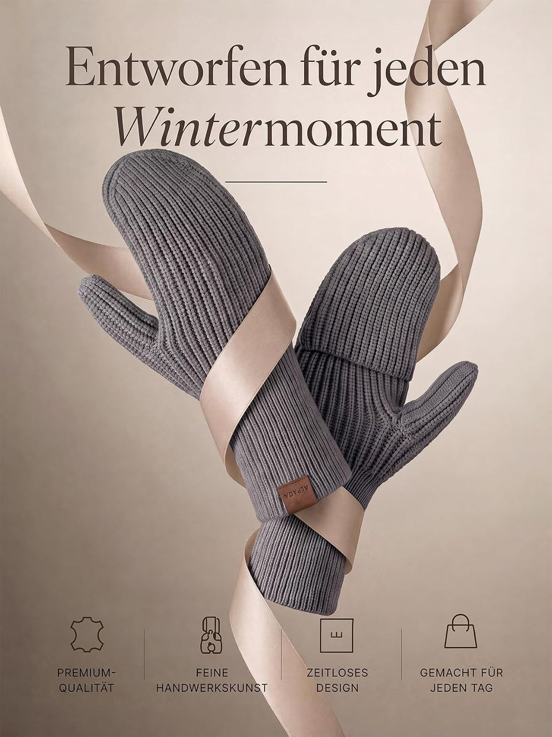 Rahhint Alpaka Wolle Winter Fäustlinge Handschuhe Damen Klappe Touchscreen Grau, Grau