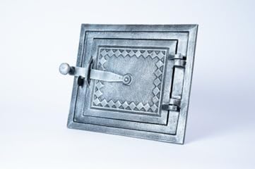 Gusseiserne Ofentür mit Riegel - 25,2 x 21,5 cm – Brotofentür - Pizzaofentür - Steinofentür - Kamino
