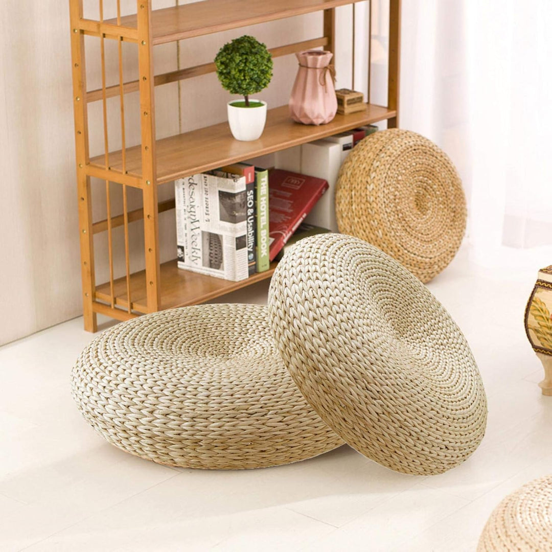 Rundes Sitzkissen aus japanischem Stroh, Futon-Stil, Sitzkissen für den Boden, Tatami, handgeflochte