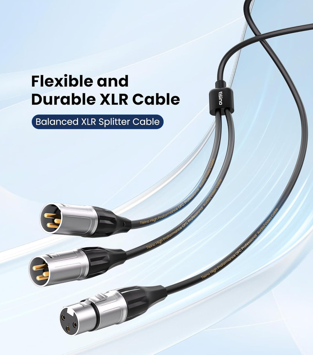 Tisino Balanced XLR Splitter Kabel, 1 Buchse auf 2 Stecker Patch Mikrofonkabel XLR Y Splitter Kabel
