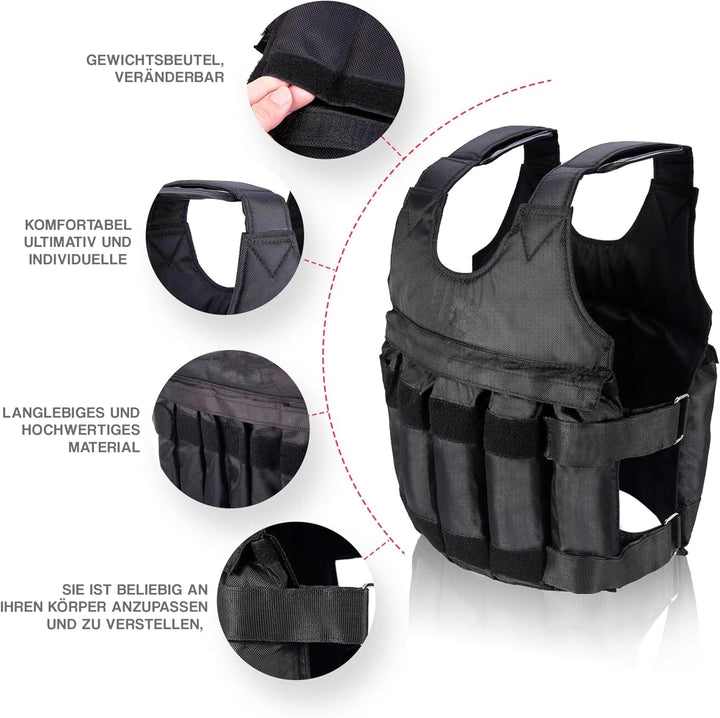 Gewichtsweste 1-50 Kg, Gewichtsbeutel individuell änderbar, hochwertiges Nylon, reissfest und wasser