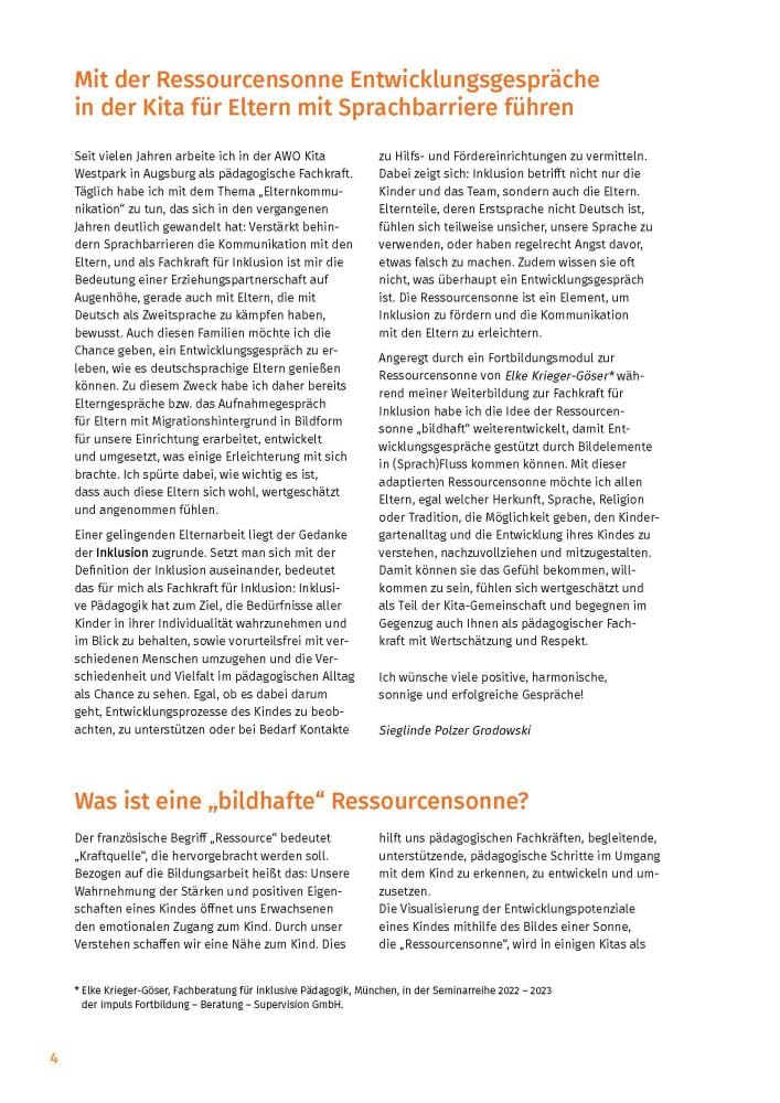 Die Ressourcensonne: Gute Entwicklungsgespräche in der Kita trotz Sprachbarriere: Legematerial mit B