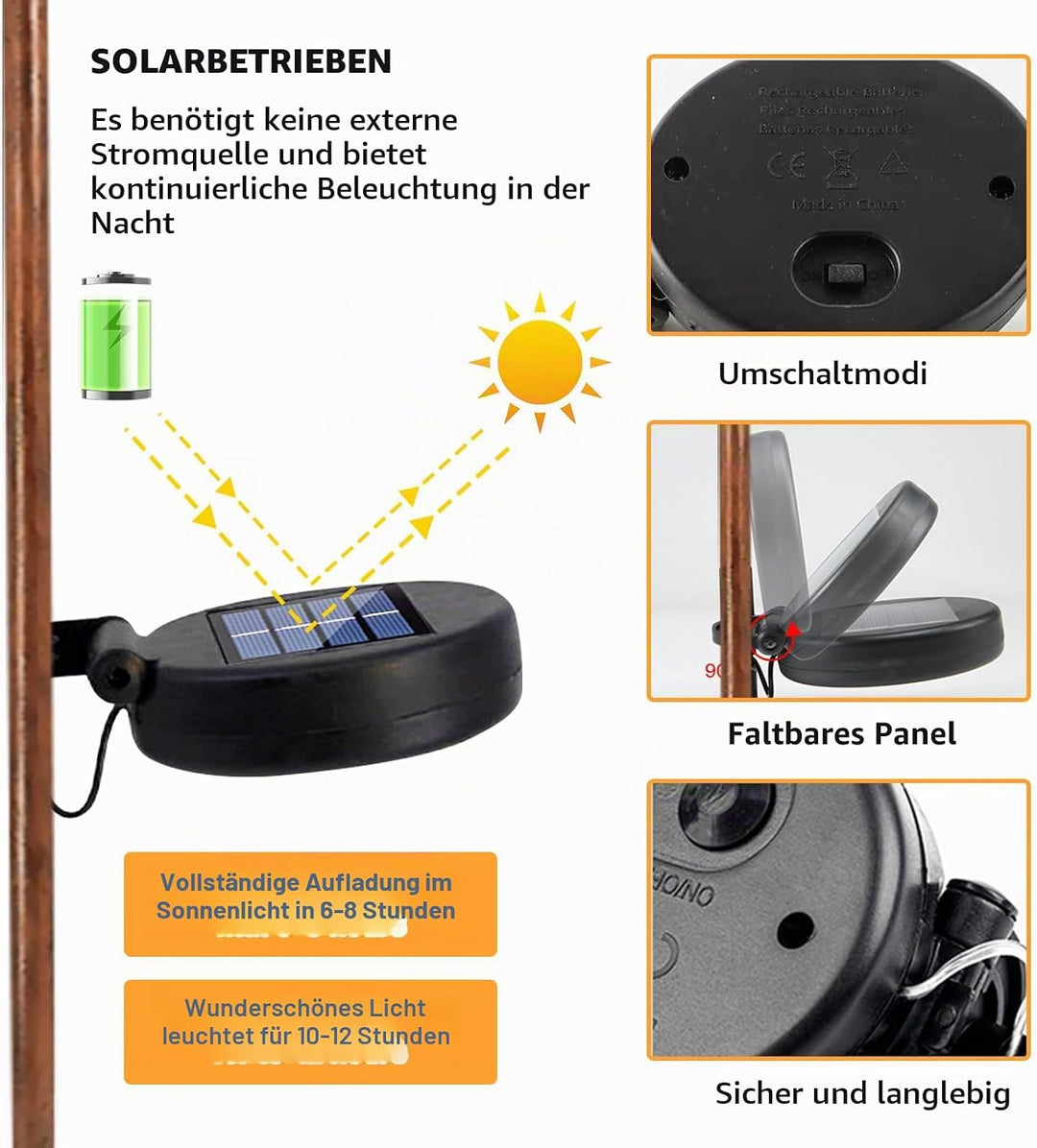 BORDEAG Solar Regenmesser für Garten mit Erdspiess und LED, Solarbetriebener Regenmesser, Dekorative