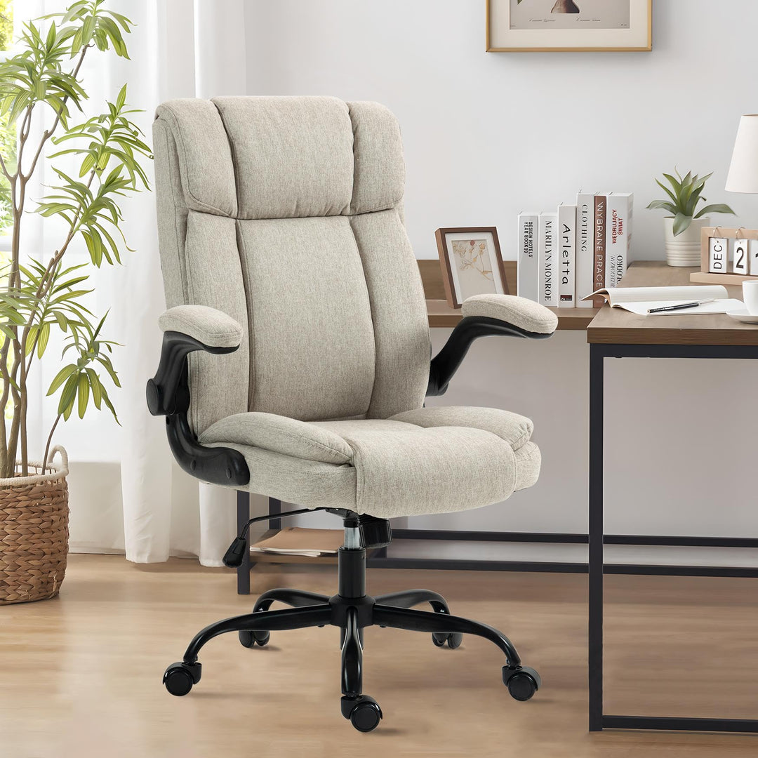 Bürostuhl Ergonomischer Computerstuhl 150KG Belastbarkeit Chefsessel Stoff Flip-up Armlehnen/110° Wi