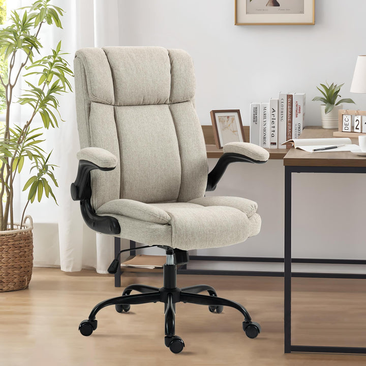 Bürostuhl Ergonomischer Computerstuhl 150KG Belastbarkeit Chefsessel Stoff Flip-up Armlehnen/110° Wi