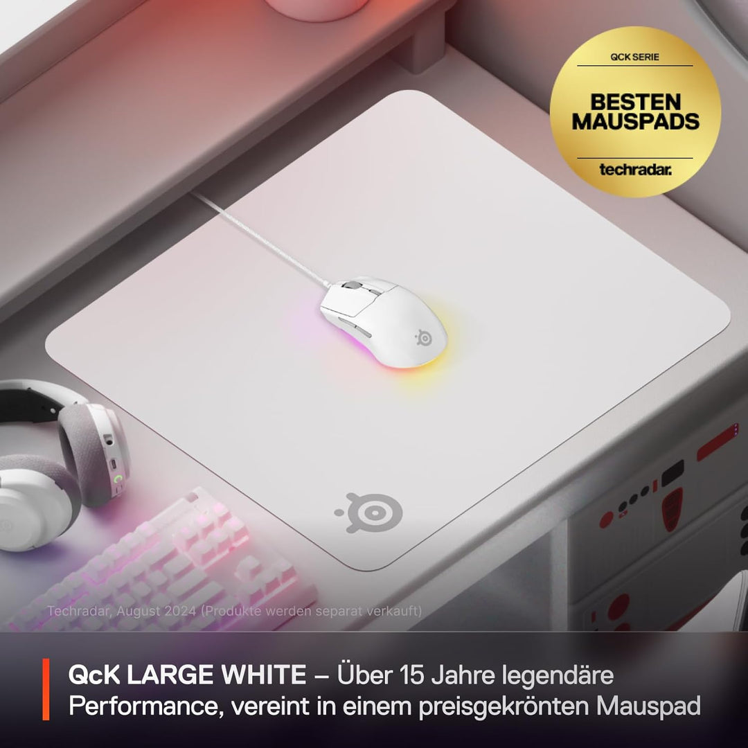 SteelSeries QcK Mauspad (Gross) – Weiss – Anti-Rutsch-Gummierung auf der Unterseite – Bestes Trackin