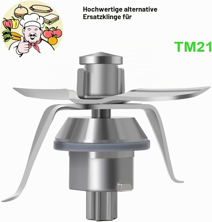Poweka TM21 Messer Kompatibel mit Vorwerk Thermomix TM21 Edelstahl Küchenmaschine mit Dichtring, TM2