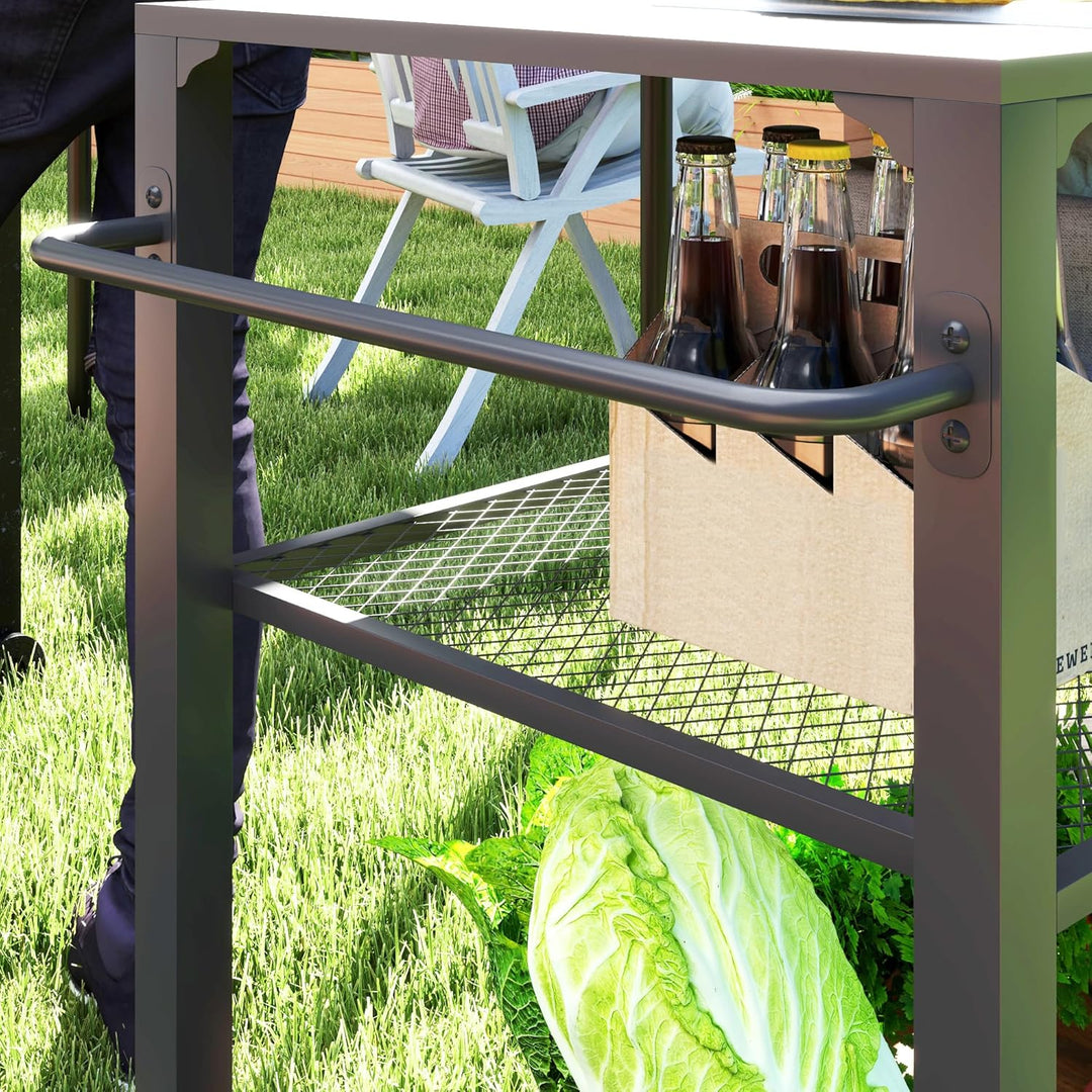 Outsunny Grillwagen 3-Etagen Servierwagen mit Arbeitsfläche Ablagen Räder, BBQ Grilltisch aus Edelst