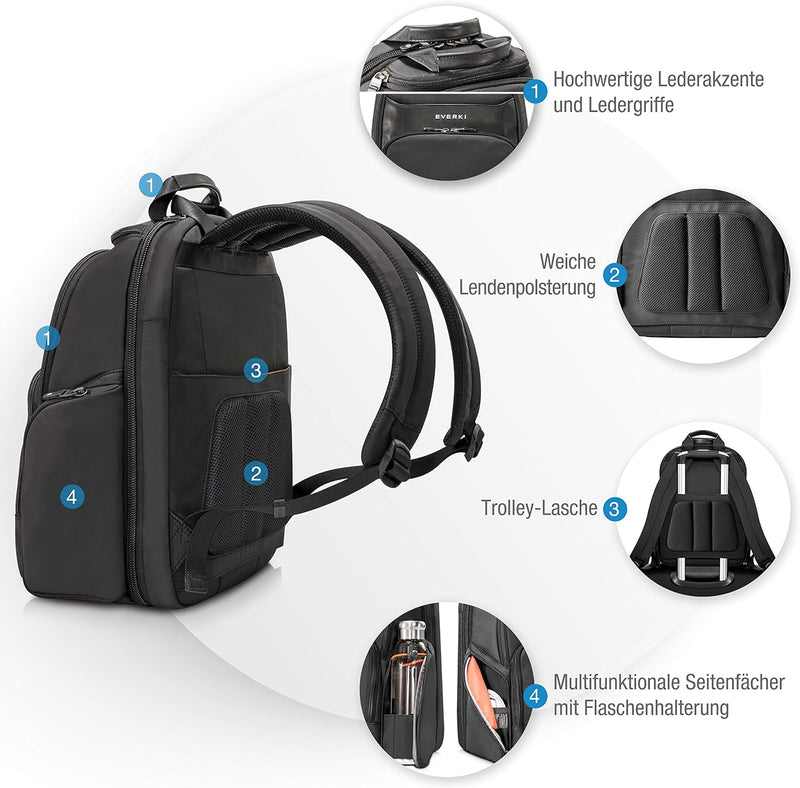 Everki EKP128 Suite - Premium Laptop Rucksack für Notebook bis 14 Zoll (35,6 cm) mit patentiertem La