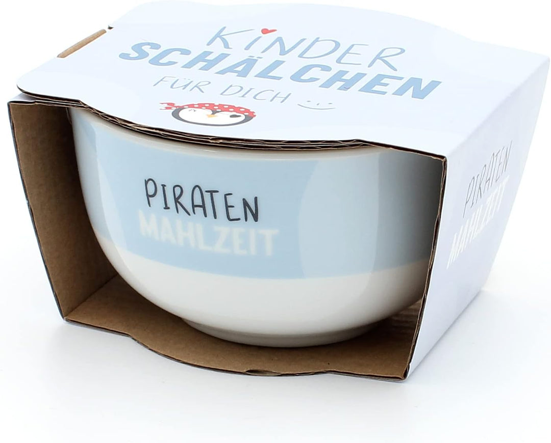 Dekohelden24 Porzellan Kinder-Schälchen - Müslischale - Obstschale - Pirat mit Spruch - Piraten Mahl
